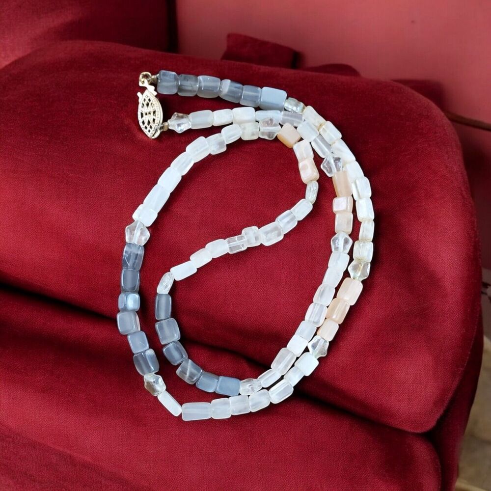 Vintage Natural Moonstone Cube Beads Necklace Multicolor